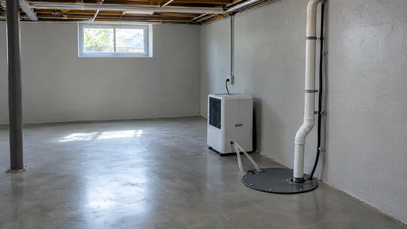 Finished dry basement with sealed walls and sump pump in a southeast Queens home